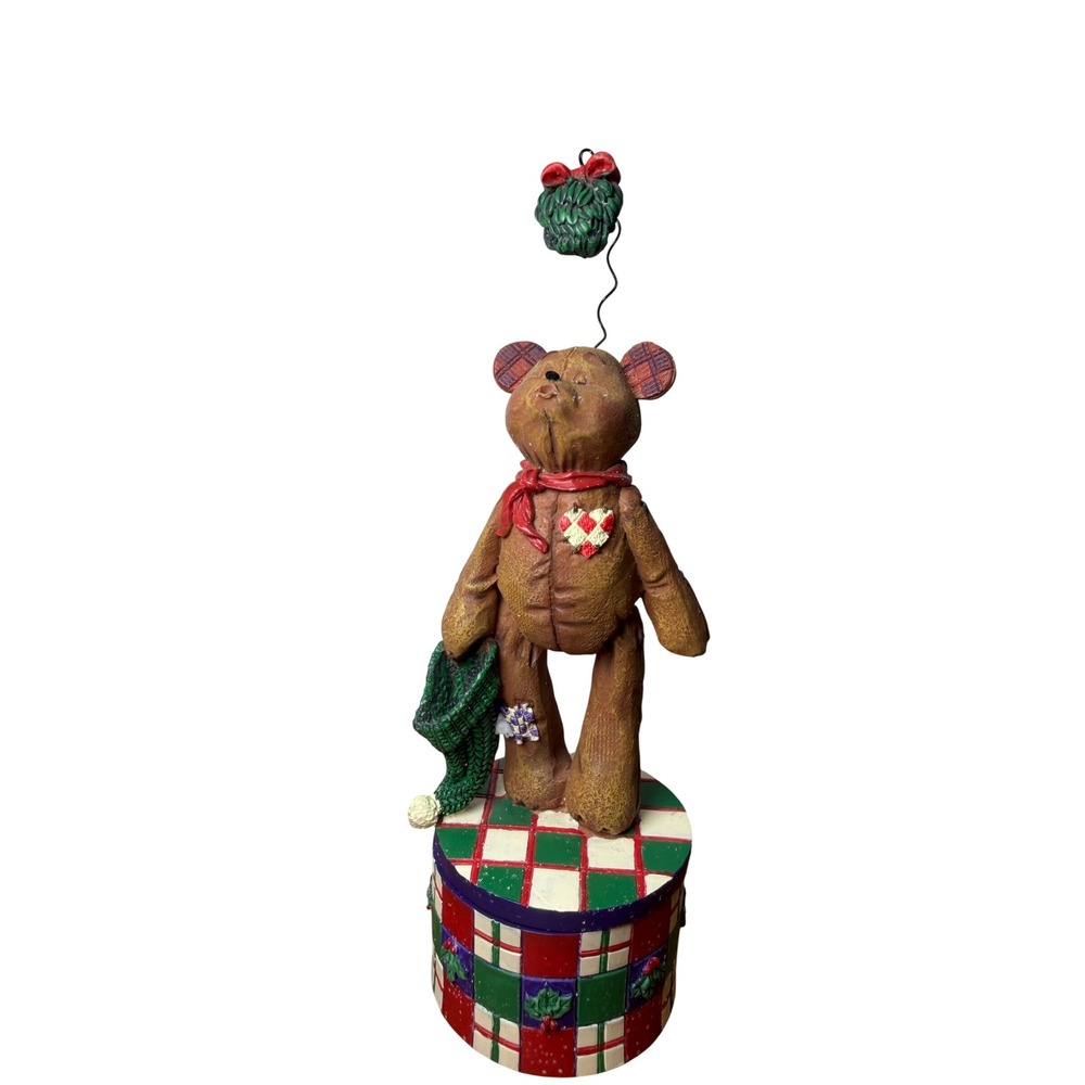 Vintage 1997 Jim Shore Enesco Max the Bear Mistletoe Trinket Box Figurine 274658